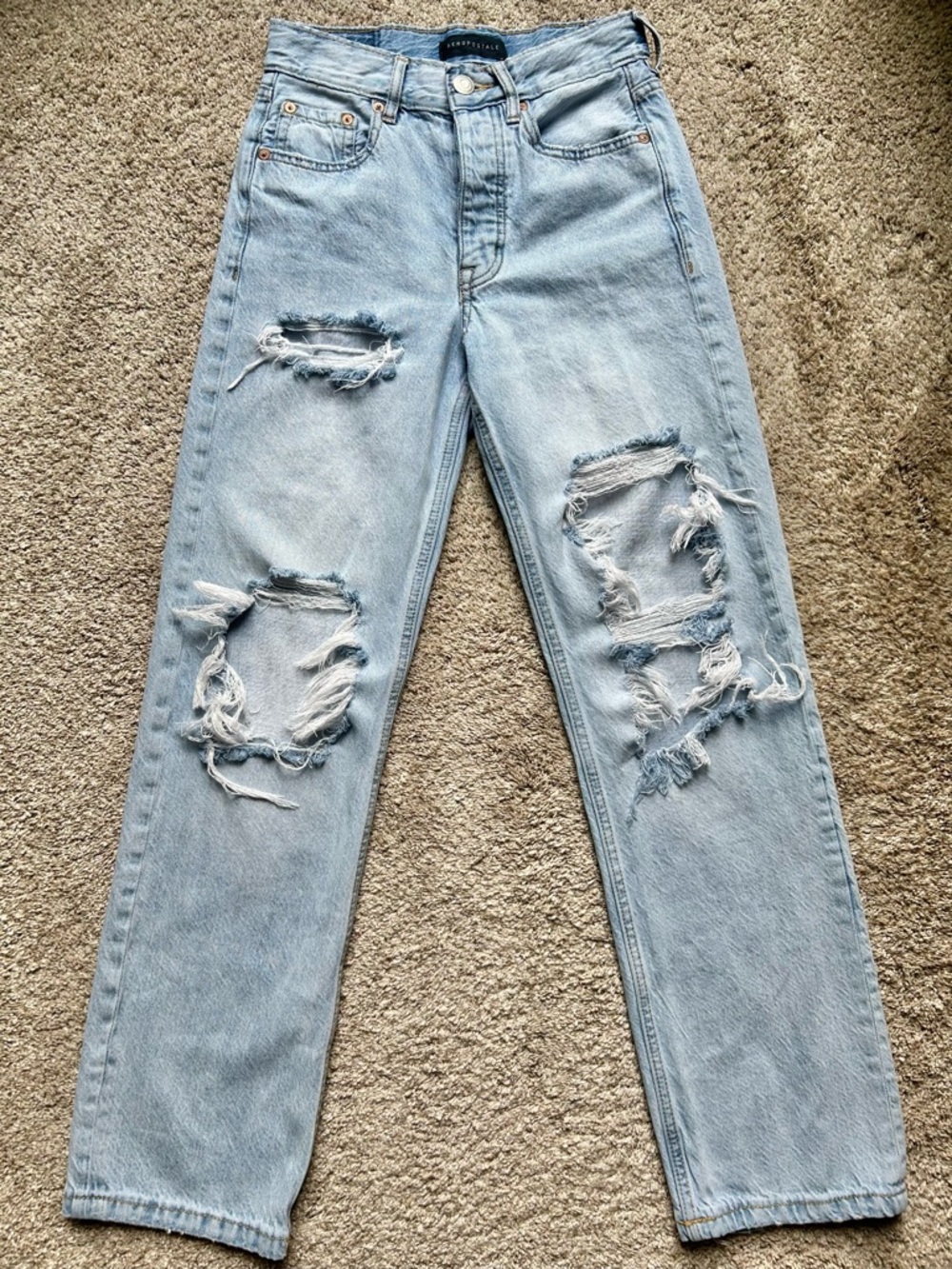 Aeropostale Distressed High-Waisted 90's Baggy Light Blue Denim Jeans